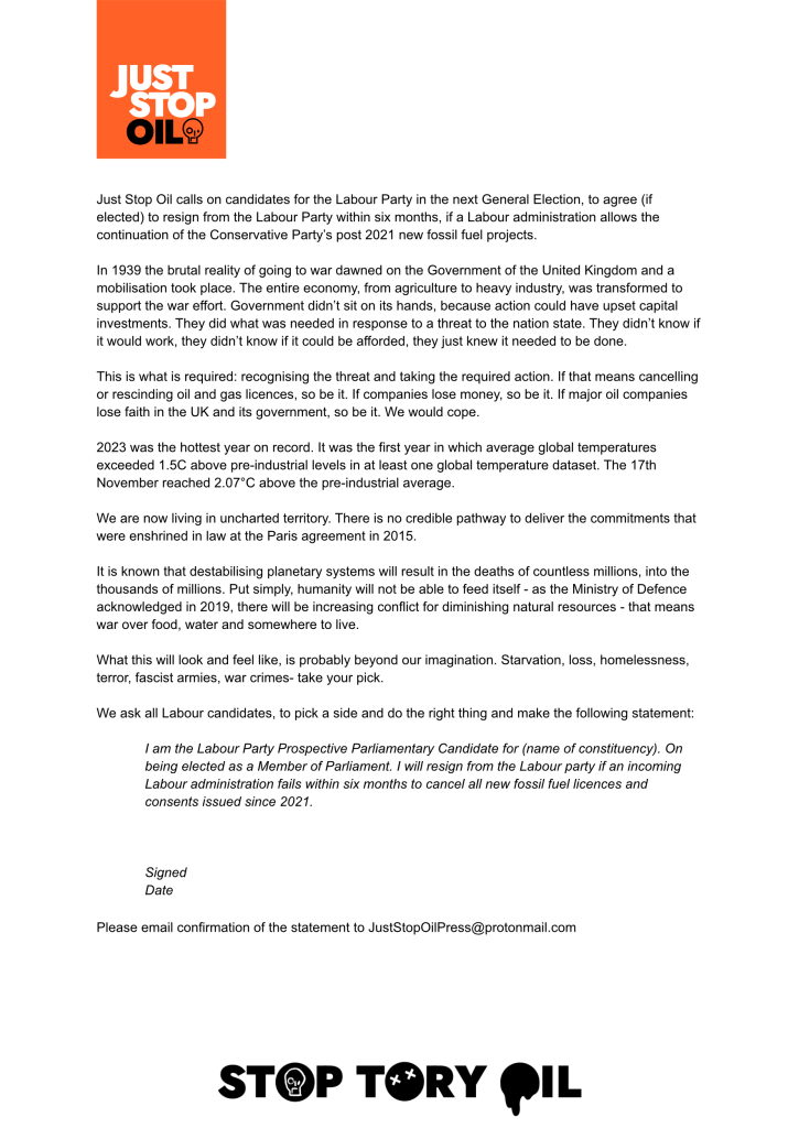 Letter to Labour Party Candidate